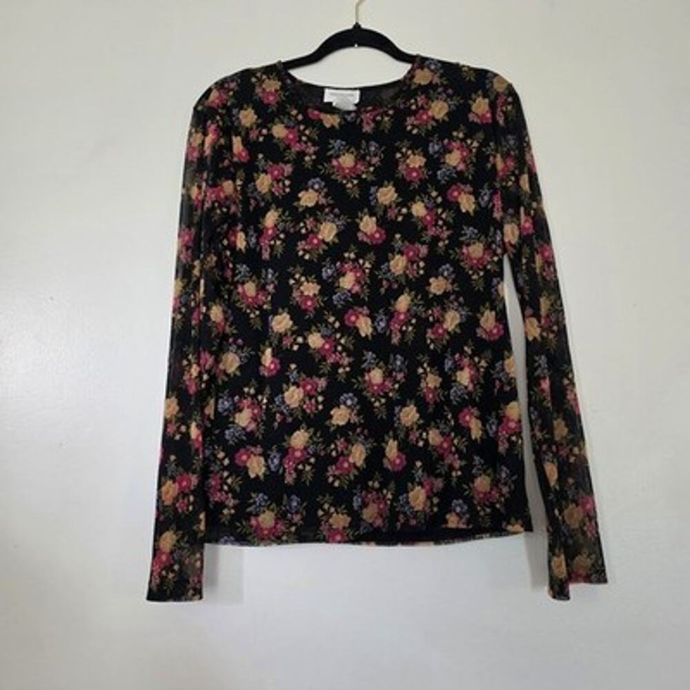 Vintage Floral Mesh Blouse Top Womens XL Grunge Whimsigoth Witchy Festival